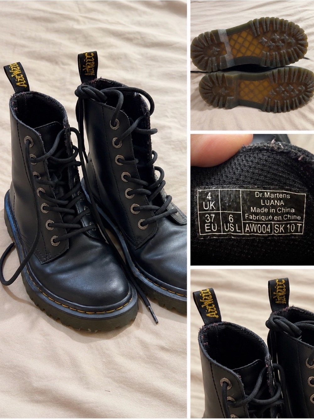 Dr. Martens Luana Black Leather Lace-Up Platform Boots